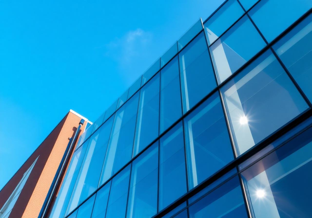 Schone glazen gevel, reflectie van blauwe lucht